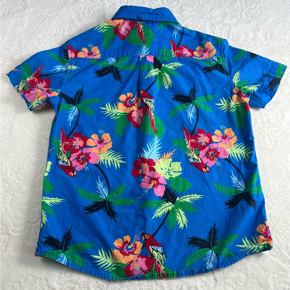 Tommy Hilfiger Boys Short Sleeve Button Down Shirt Tropical Parrot Print - Picture 2 of 7